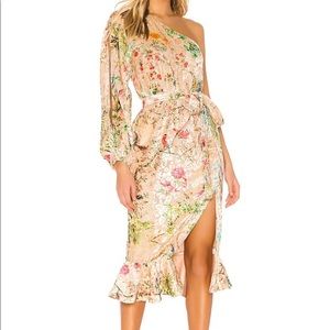 HEMANT & NANDITA Veena One Shoulder Dress metallic floral print size Large